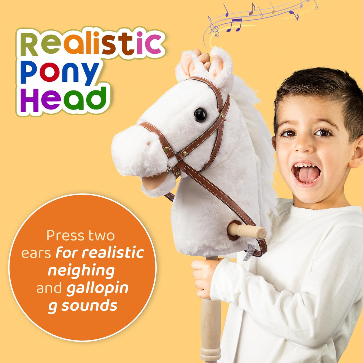 HollyHOME handcrafted soft head adds cuddly realism for pretend rides.