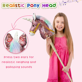 HollyHOME hobby horse with wood wheels supports active outdoor or indoor fun