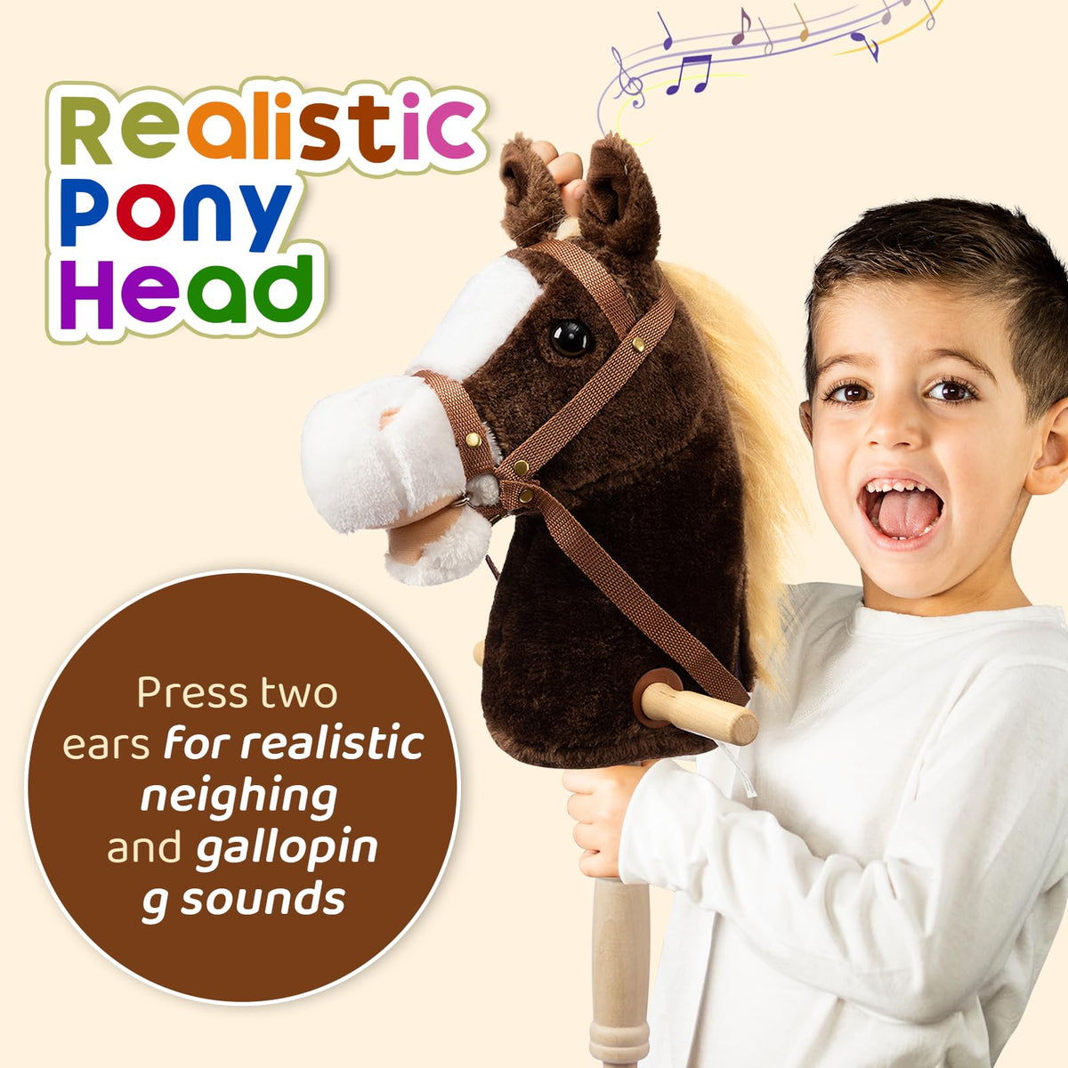 HollyHOME hobby horse wooden stick supports active balance during play.