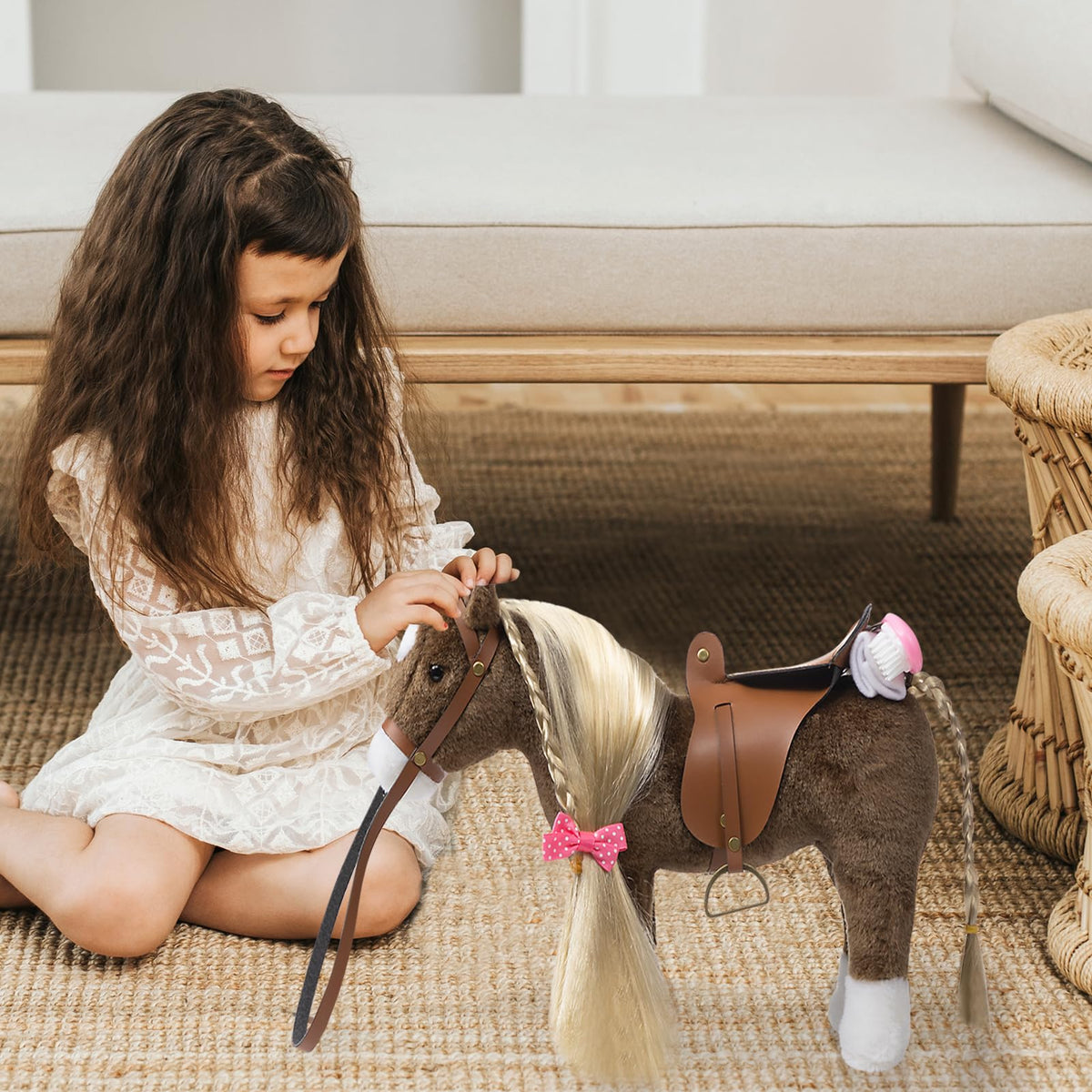 HollyHOME horse plush with realistic saddle invites pretend riding adventures
