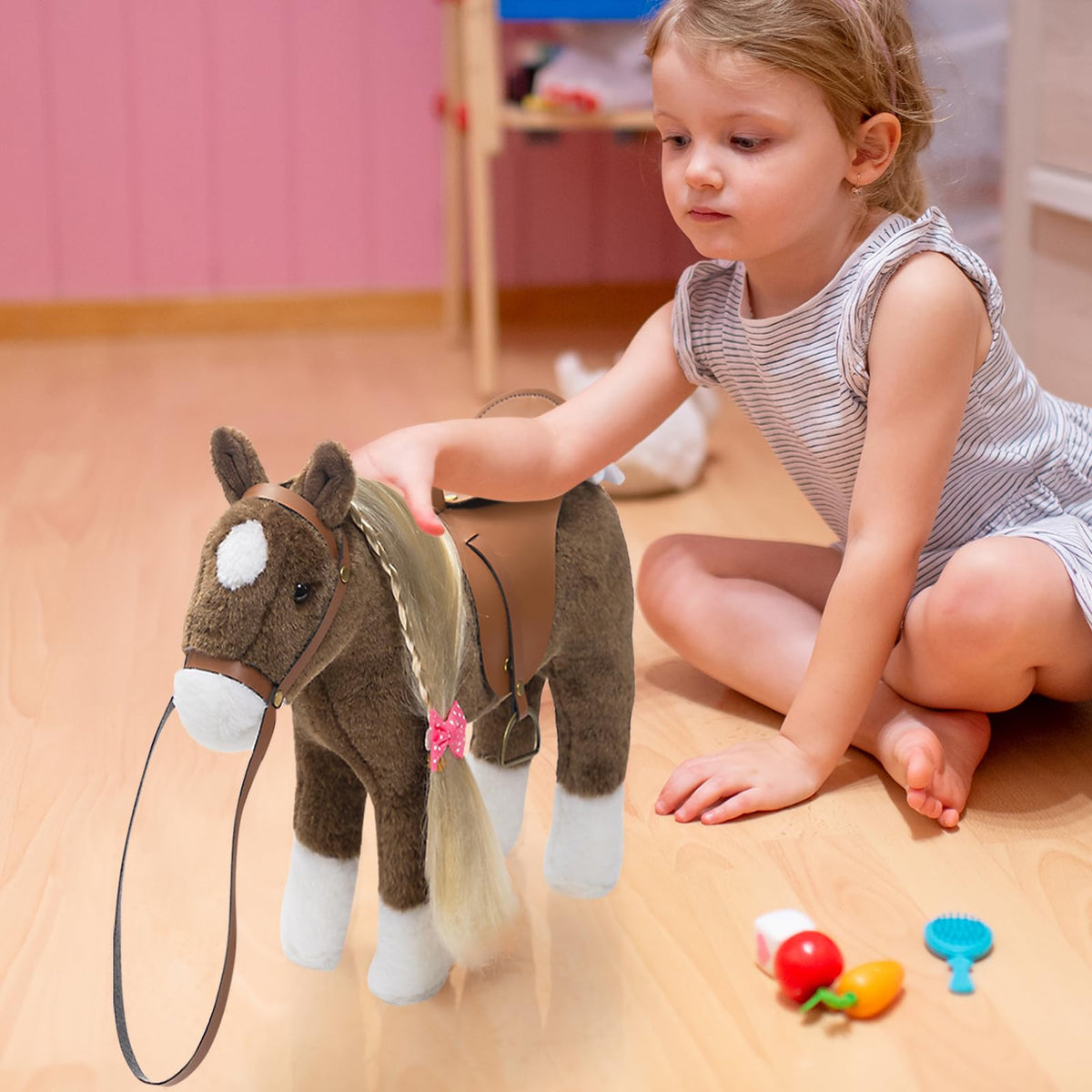 HollyHOME stand-up pose horse plush for sturdy display during play