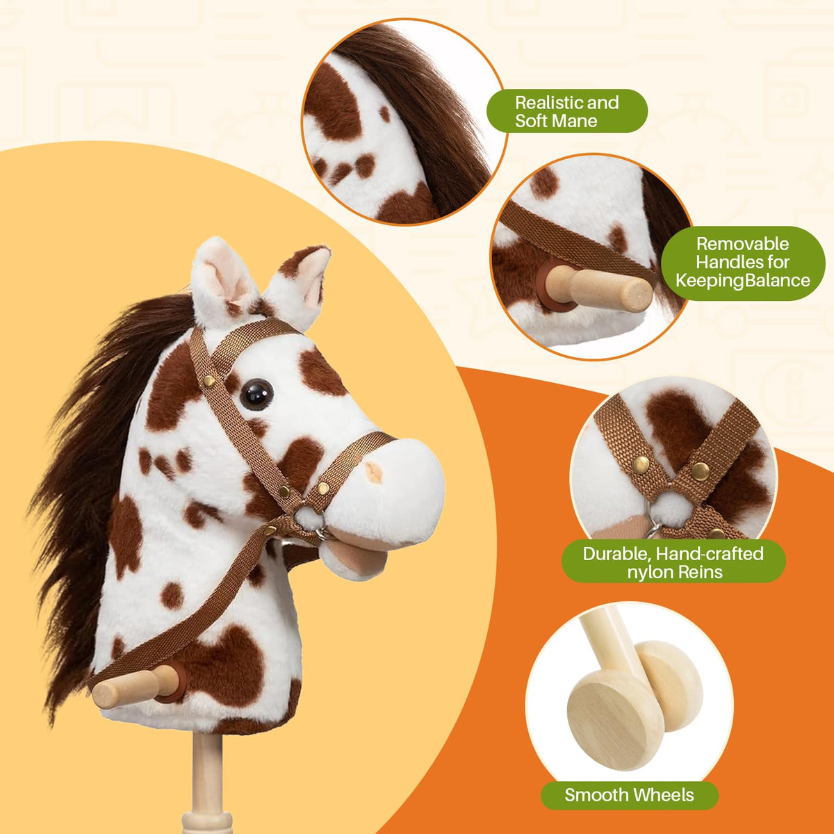 HollyHOME Appaloosa stick horse 36 inches height for growing riders