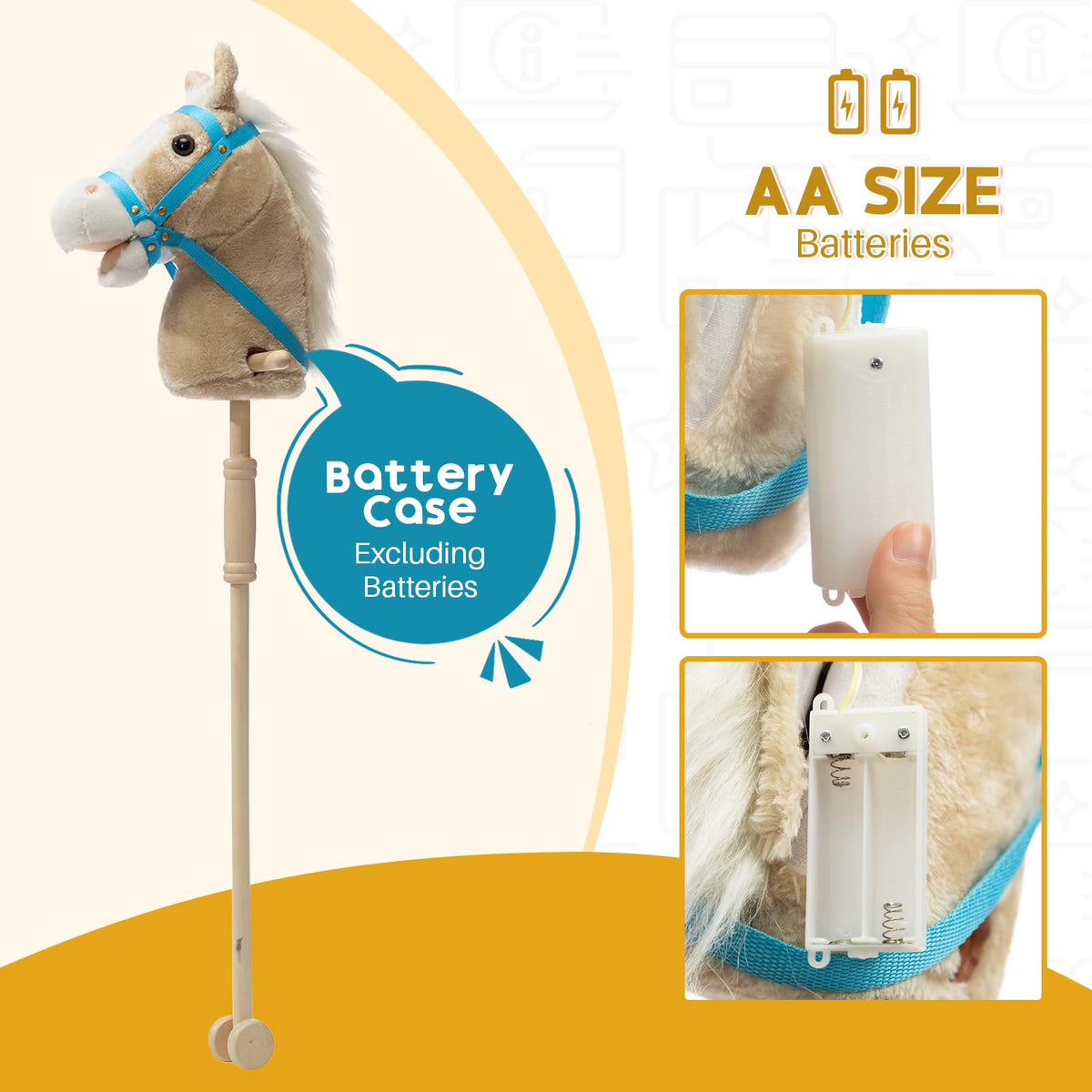 HollyHOME beige 36in stick horse features adorable, huggable design.