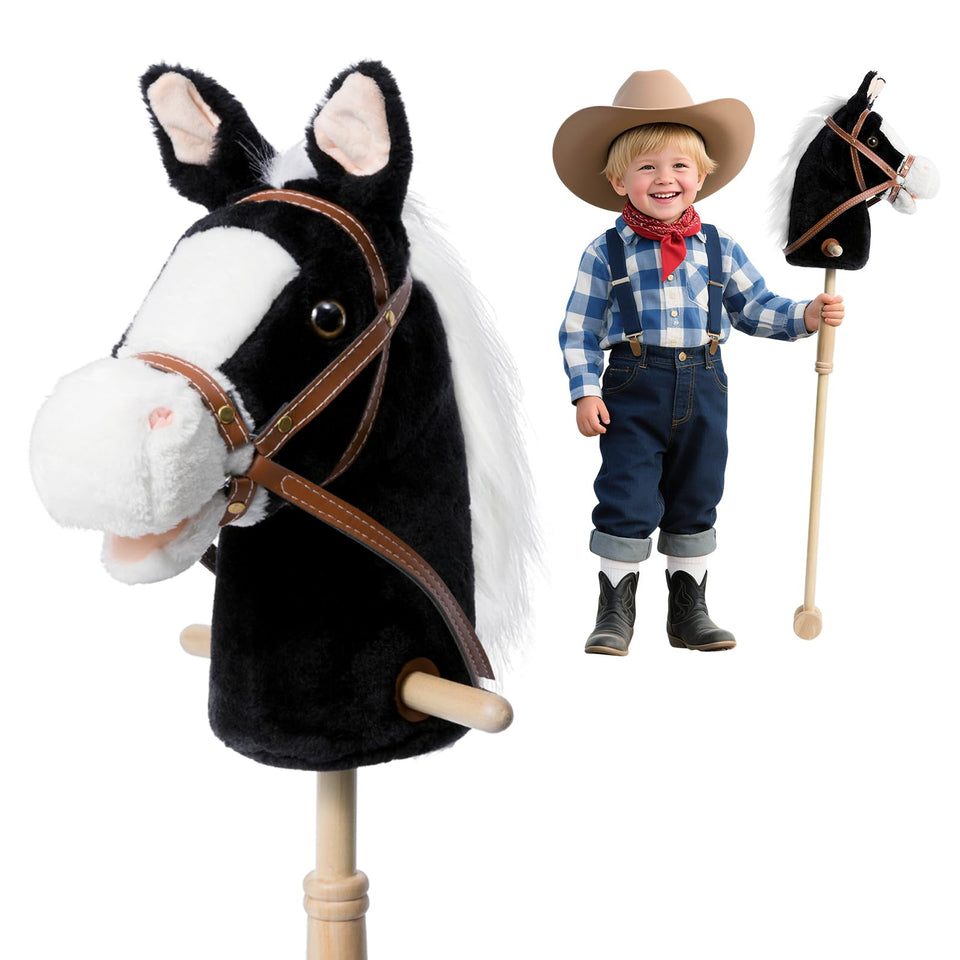HollyHOME stick horse full view shows wheeled design for easy indoor and outdoor play.