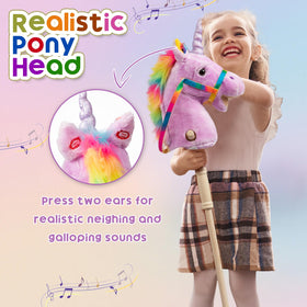 HollyHOME Stick Horse with handles and leather reins provides secure grip for young riders
