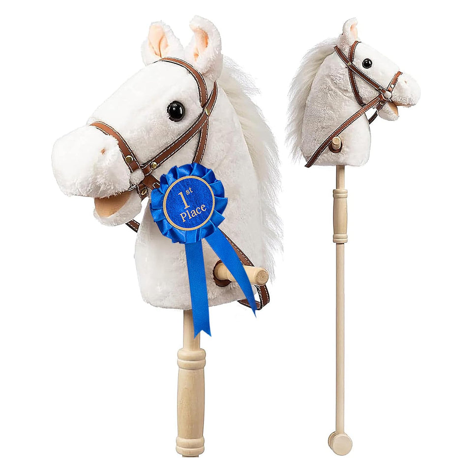 HollyHOME stick horse plush white body for imaginative play