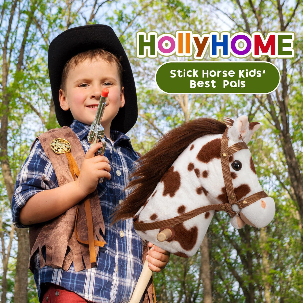 HollyHOME Appaloosa stick horse with wheels for mobility