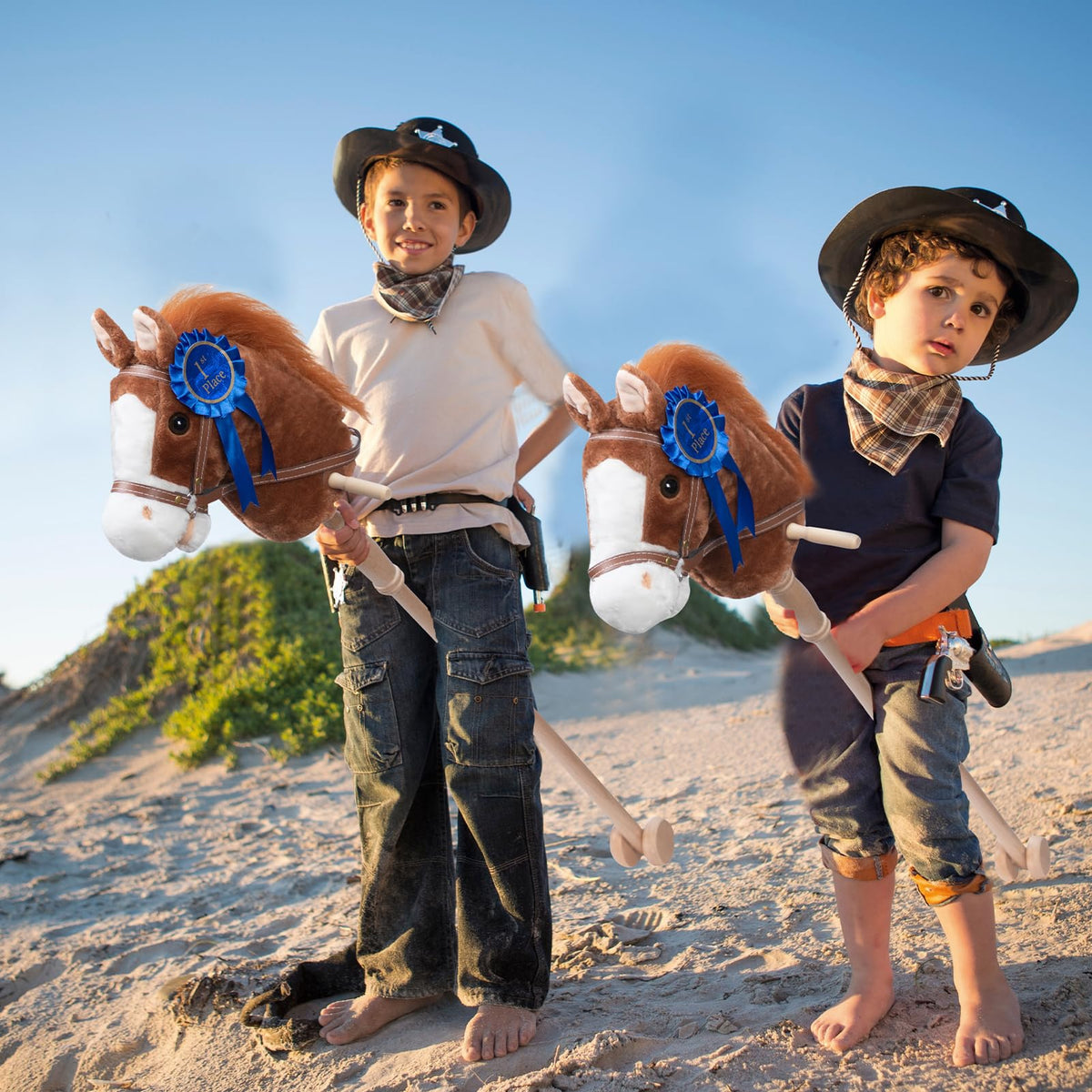HollyHOME wooden stick with leather reins offers sturdy support during play sessions.