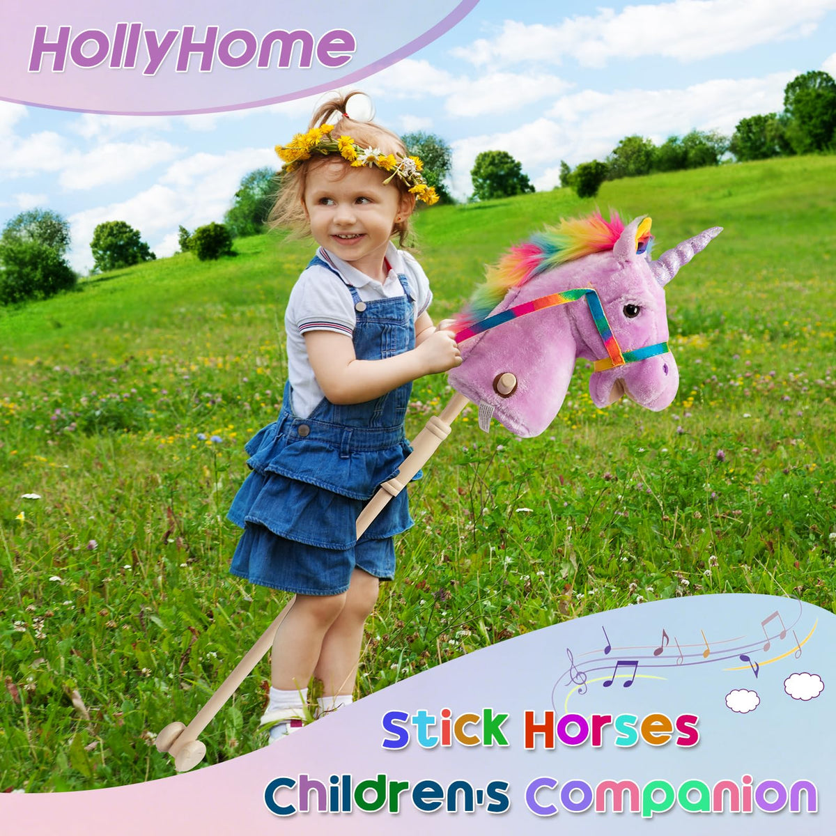 HollyHOME Unicorn head plush with soft fluff adds a friendly look for pretend play