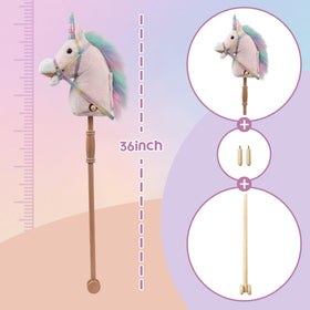HollyHOME unicorn stick horse stands 36 inches tall for growing riders.