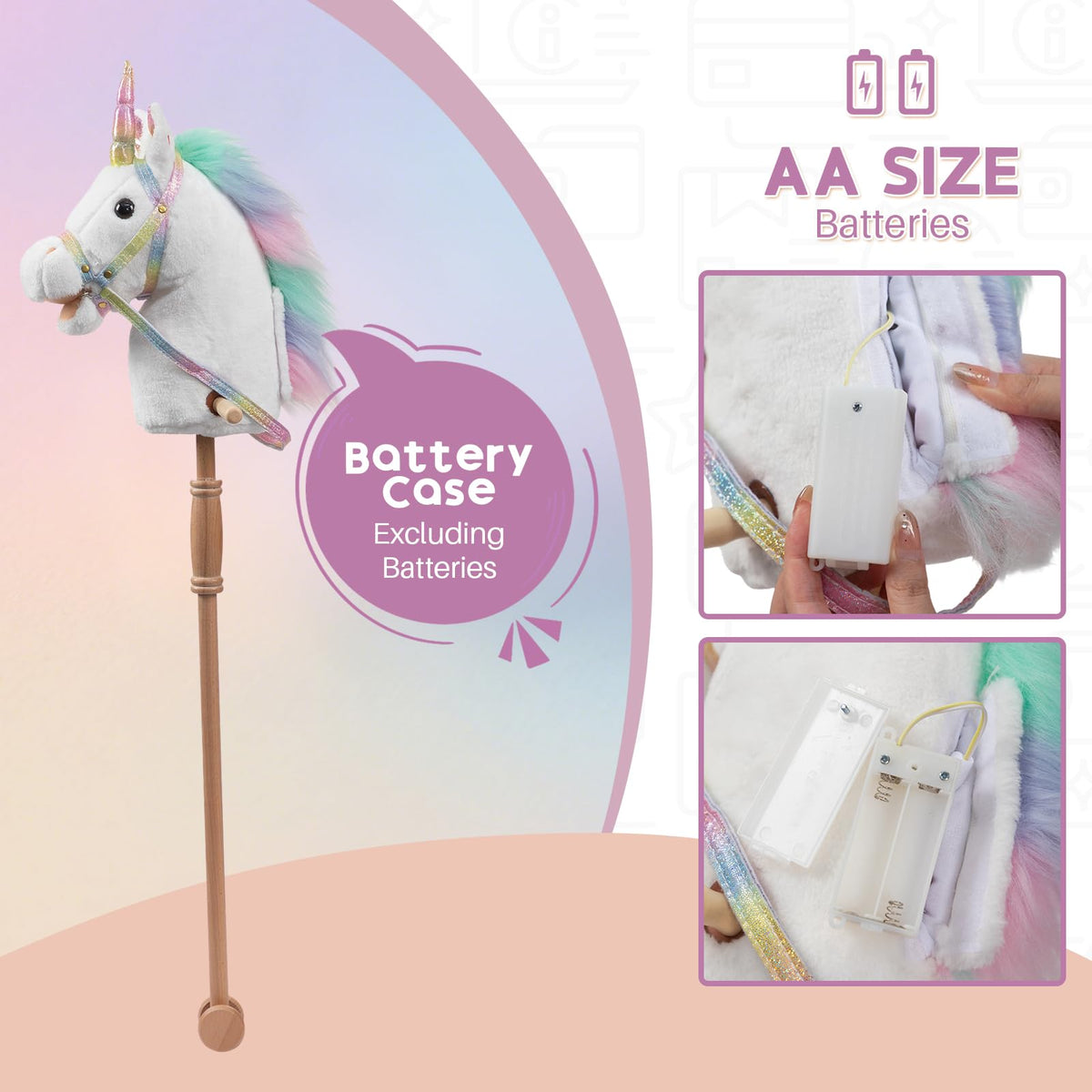 HollyHOME unicorn stick horse durable construction supports active play indoors or outdoors