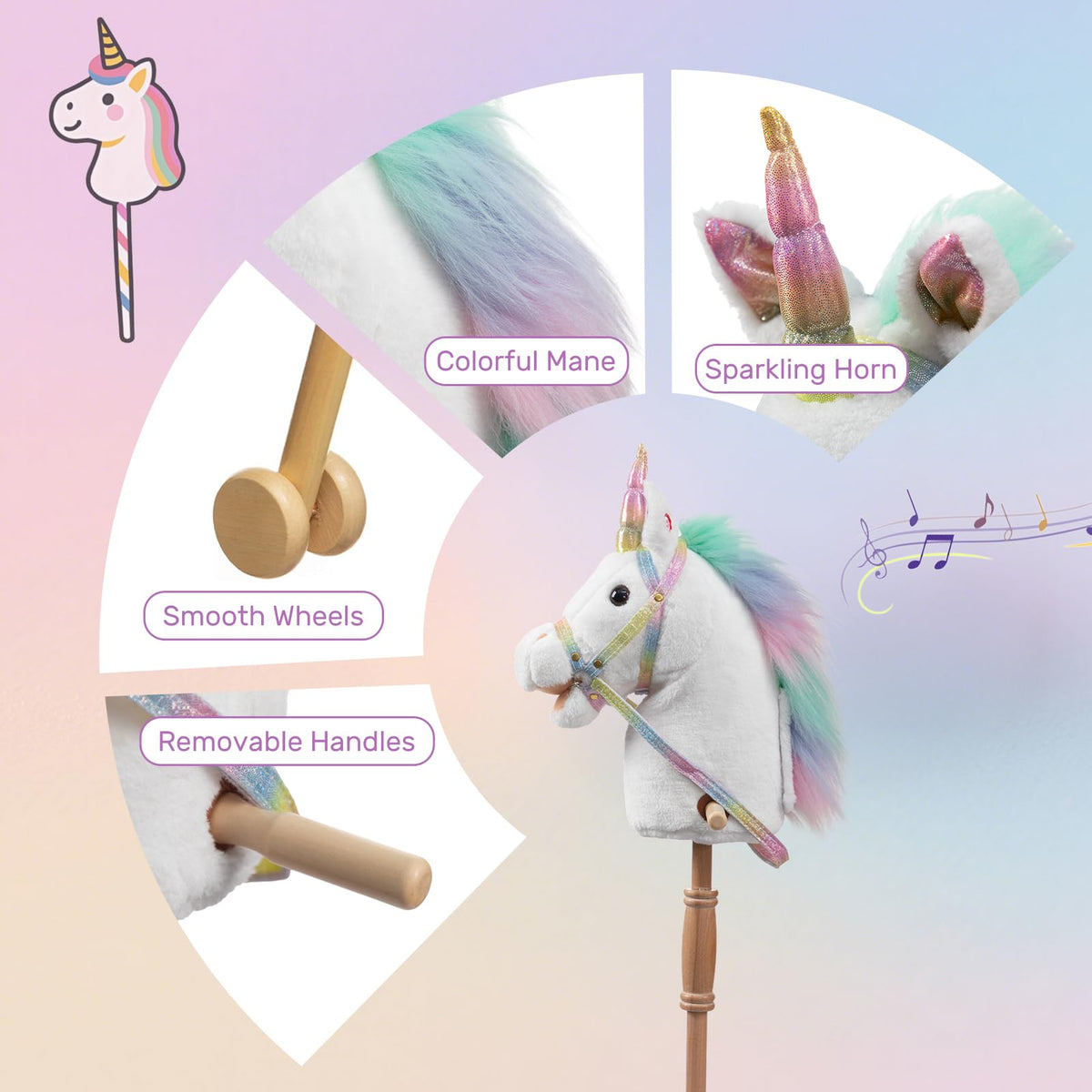 HollyHOME unicorn stick horse ears-press sounds bring neighing and galloping prompts