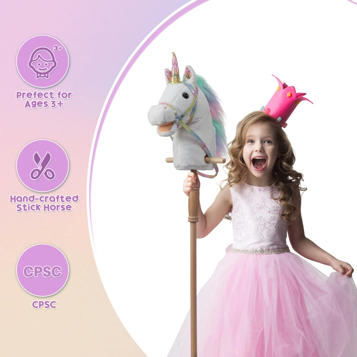 HollyHOME unicorn stick horse fluffy mane enhances visual appeal during storytelling