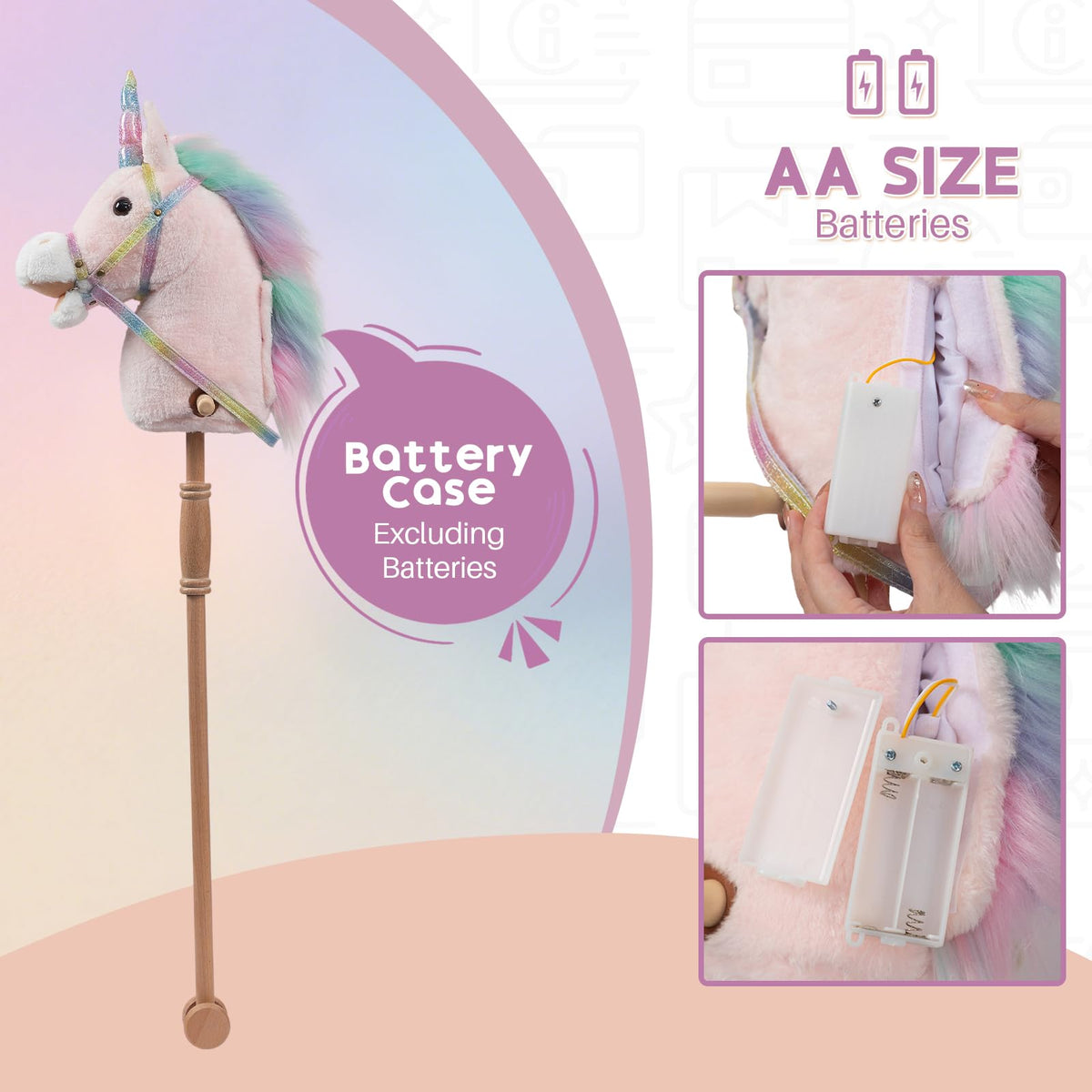 HollyHOME unicorn stick horse decorative harness details spark playful roleplay.