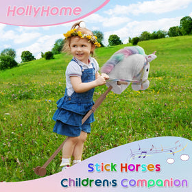 HollyHOME unicorn stick horse wooden stick handle provides a sturdy grip