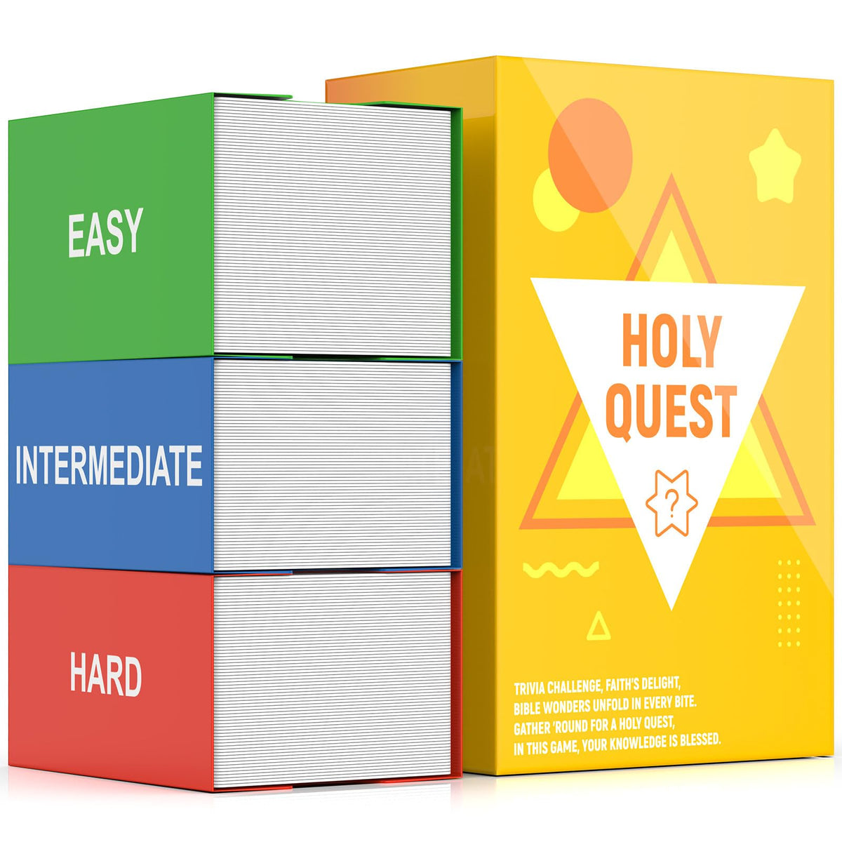 HOLY QUEST 400-card pack spread for engaging Bible trivia and group study