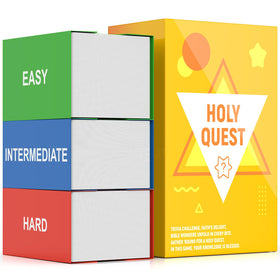 HOLY QUEST 400-card pack spread for engaging Bible trivia and group study