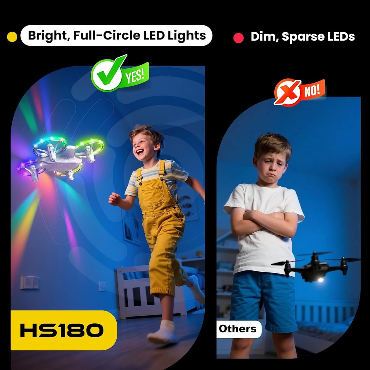 Holy Stone HS180 performs 360° flips and circle fly for thrilling practice.