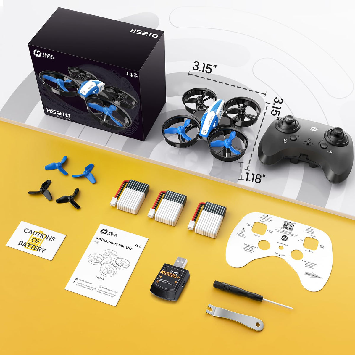 Holy Stone HS210 blue packaging makes a gift-ready presentation.