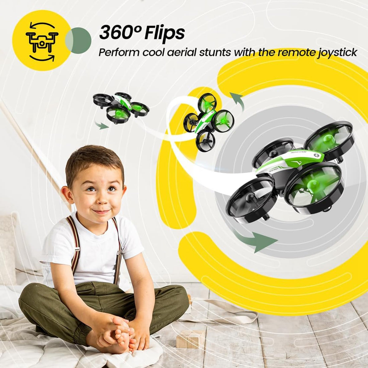 Holy Stone HS210 green circle fly mode enables smooth orbital play.