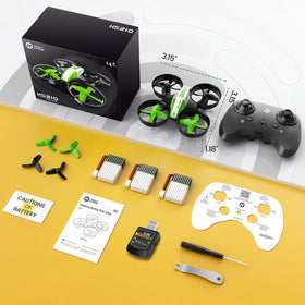 Holy Stone HS210 green three-battery setup enables longer play.
