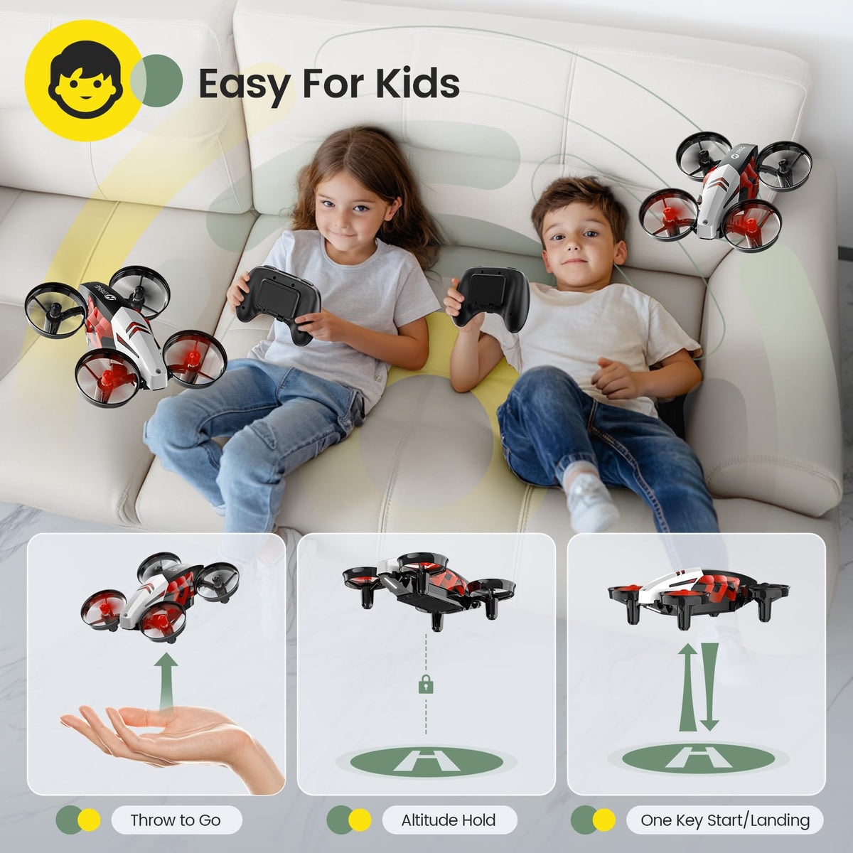 Holy Stone HS210T 360 degree propeller protection enables safer indoor flights.
