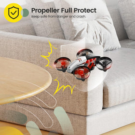 Holy Stone HS210T propeller protectors guard blades during indoor play.