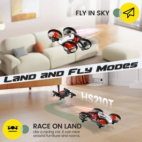 Holy Stone HS210T in sky flying mode performing 3D flips for playful stunts.