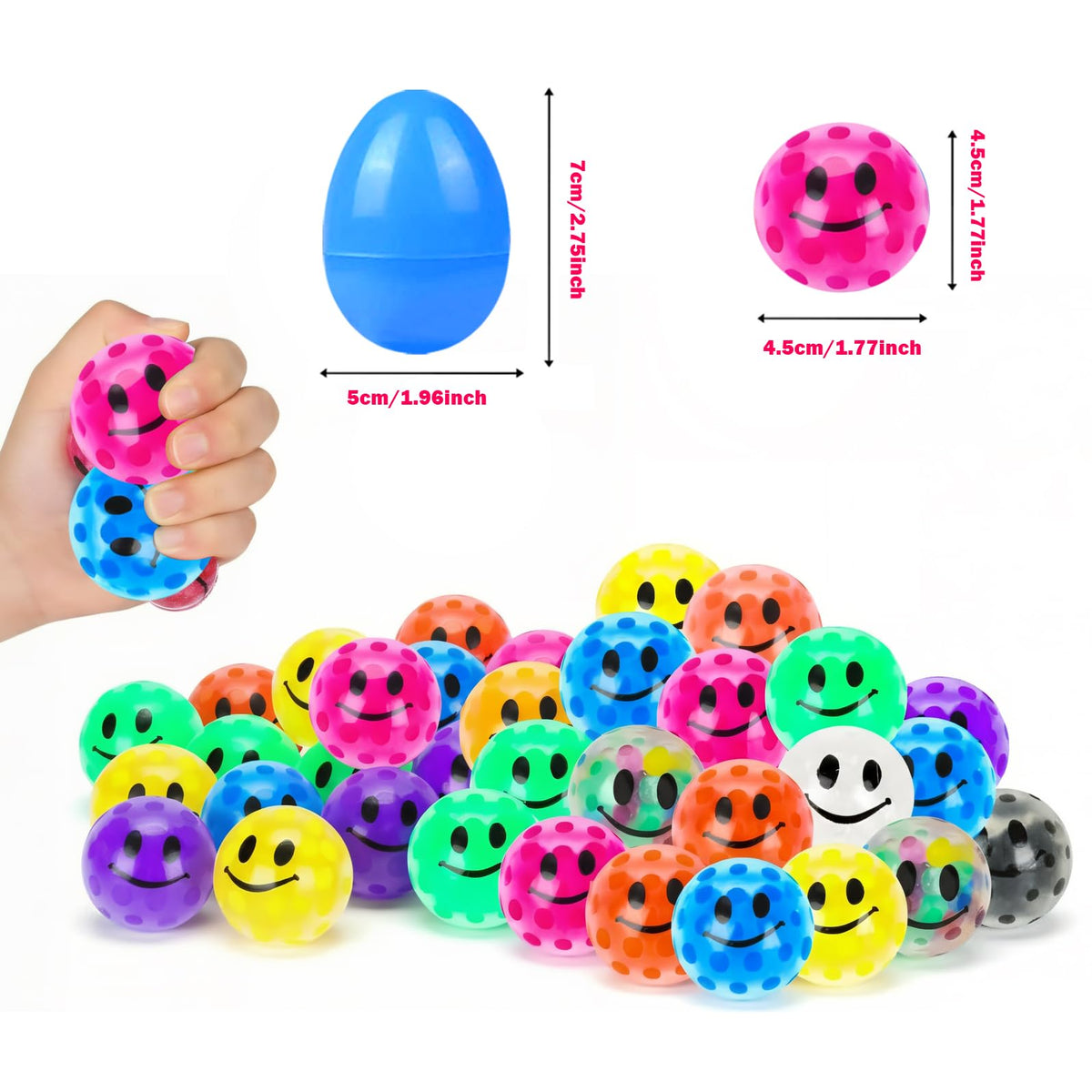 Colorful squishy balls inside eggs provide soothing sensory stimulation.