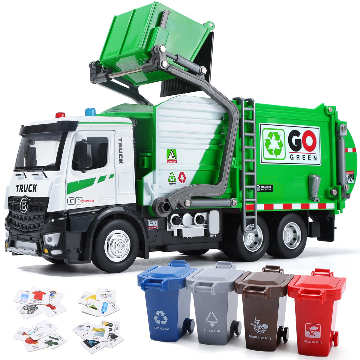 HOLYFUN 12-inch electric garbage truck with front loader for imaginative recycling play