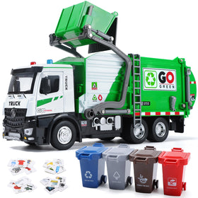 HOLYFUN 12-inch electric garbage truck with front loader for imaginative recycling play