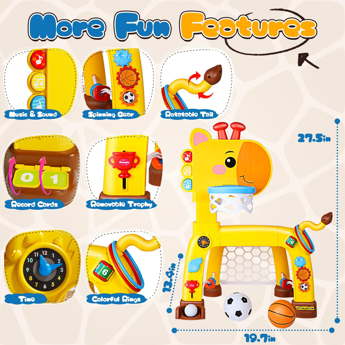 HOLYFUN giraffe neck adjusts up to 3 inches for growing toddlers.