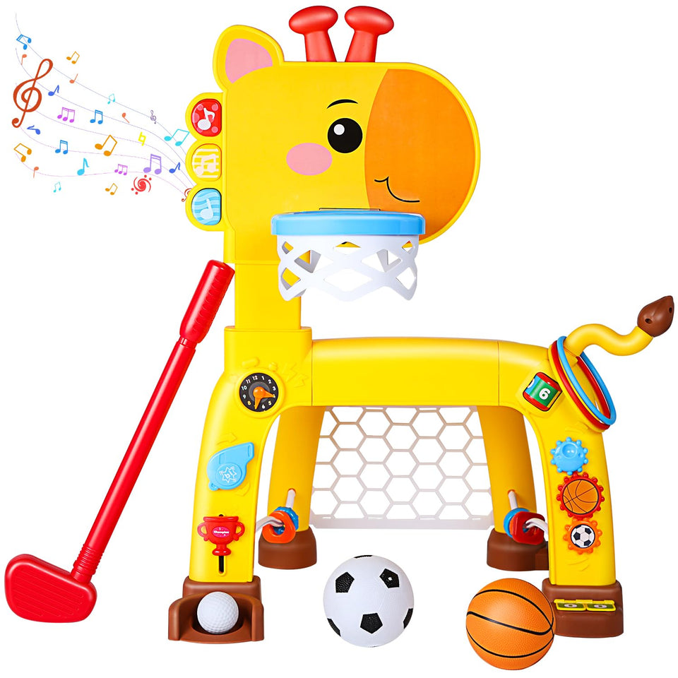 HOLYFUN 4-in-1 basketball hoop enables active play and coordination development.