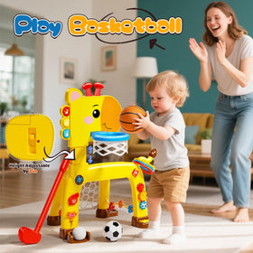 HOLYFUN 4-in-1 soccer goal supports kicking practice and gross-motor skills.
