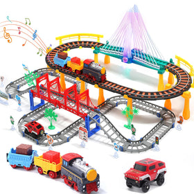 HOLYFUN electric toddler train set assembly scene promotes hands-on creativity.