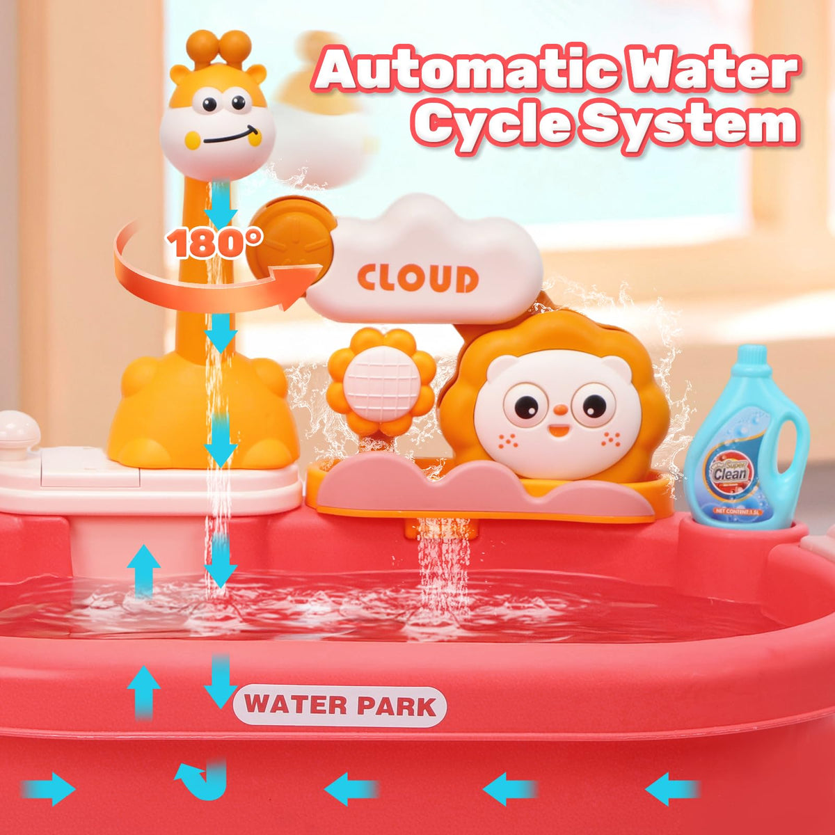 HOLYFUN built-in water pump keeps water circulating for continuous pretend washing.