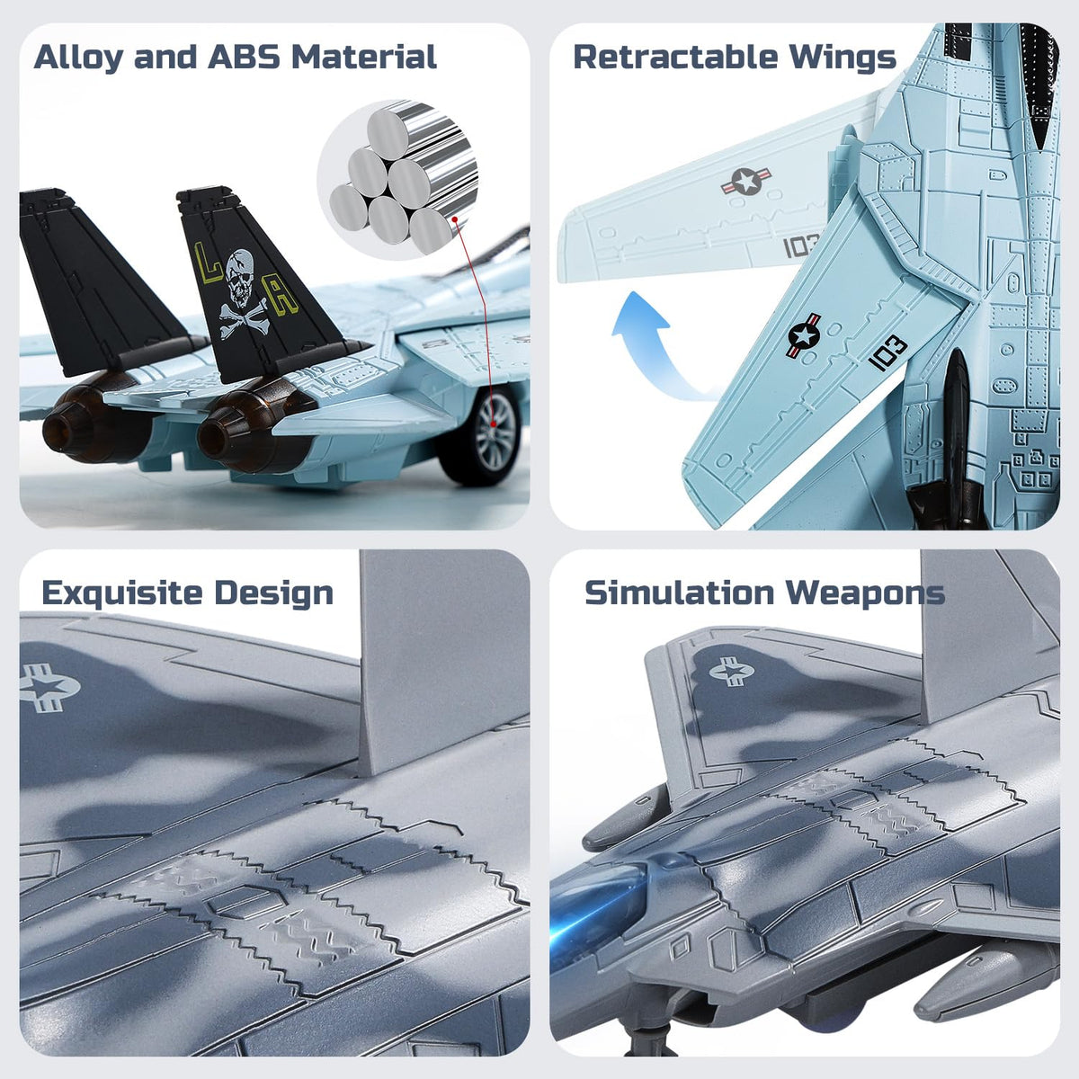 HOLYFUN Diecast pull-back action jets for quick, battery-free racing.