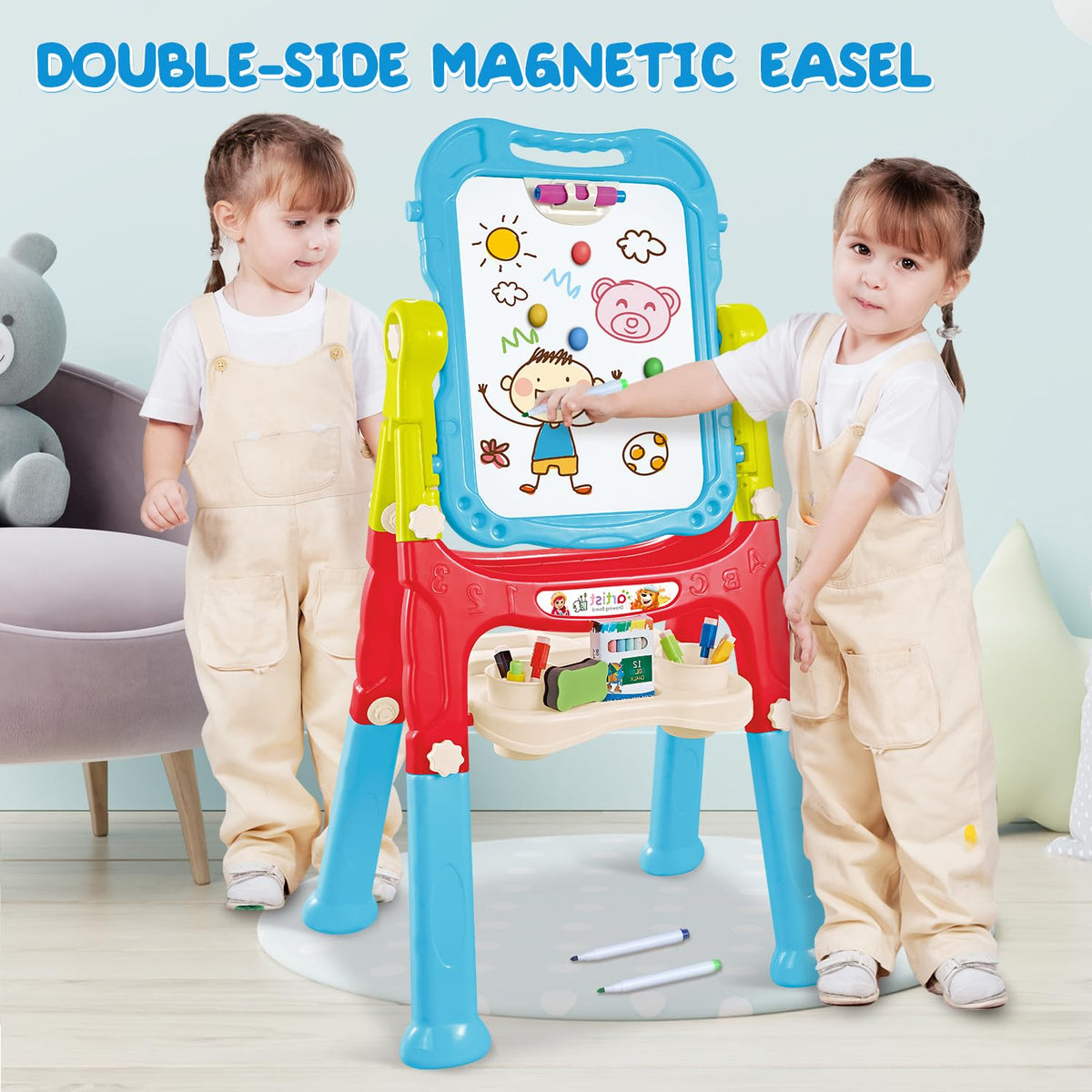 HOLYFUN double-sided magnetic easel supports drawing and painting sessions