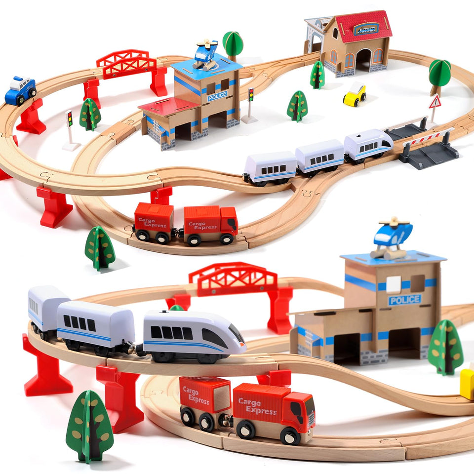 HOLYFUN Electric Train Set with magnets for easy assembly and imaginative play.