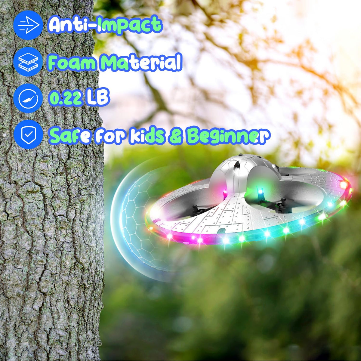 HOLYFUN Foam UFO drone performs 360° flips for fun stunts
