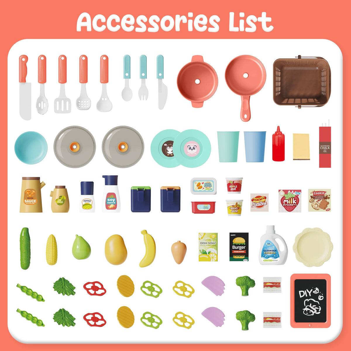 HOLYFUN Kids Kitchen Playset assembly and storage simplify setup and clean-up.