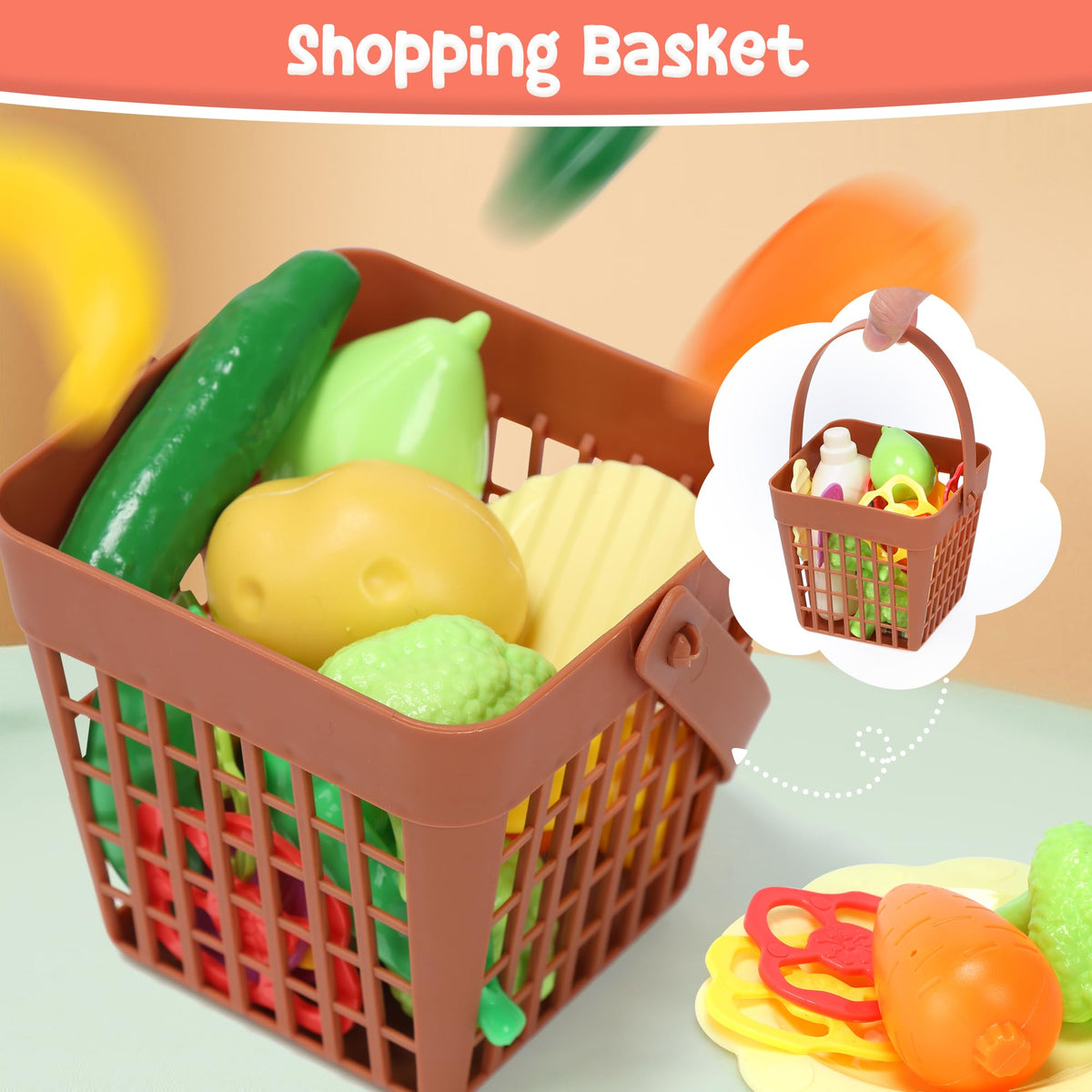HOLYFUN Kids Kitchen Playset packaging box makes a bright gift option for kids.