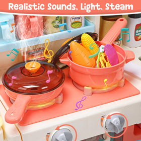 HOLYFUN Kids Kitchen Playset sink with running water for realistic washing play.