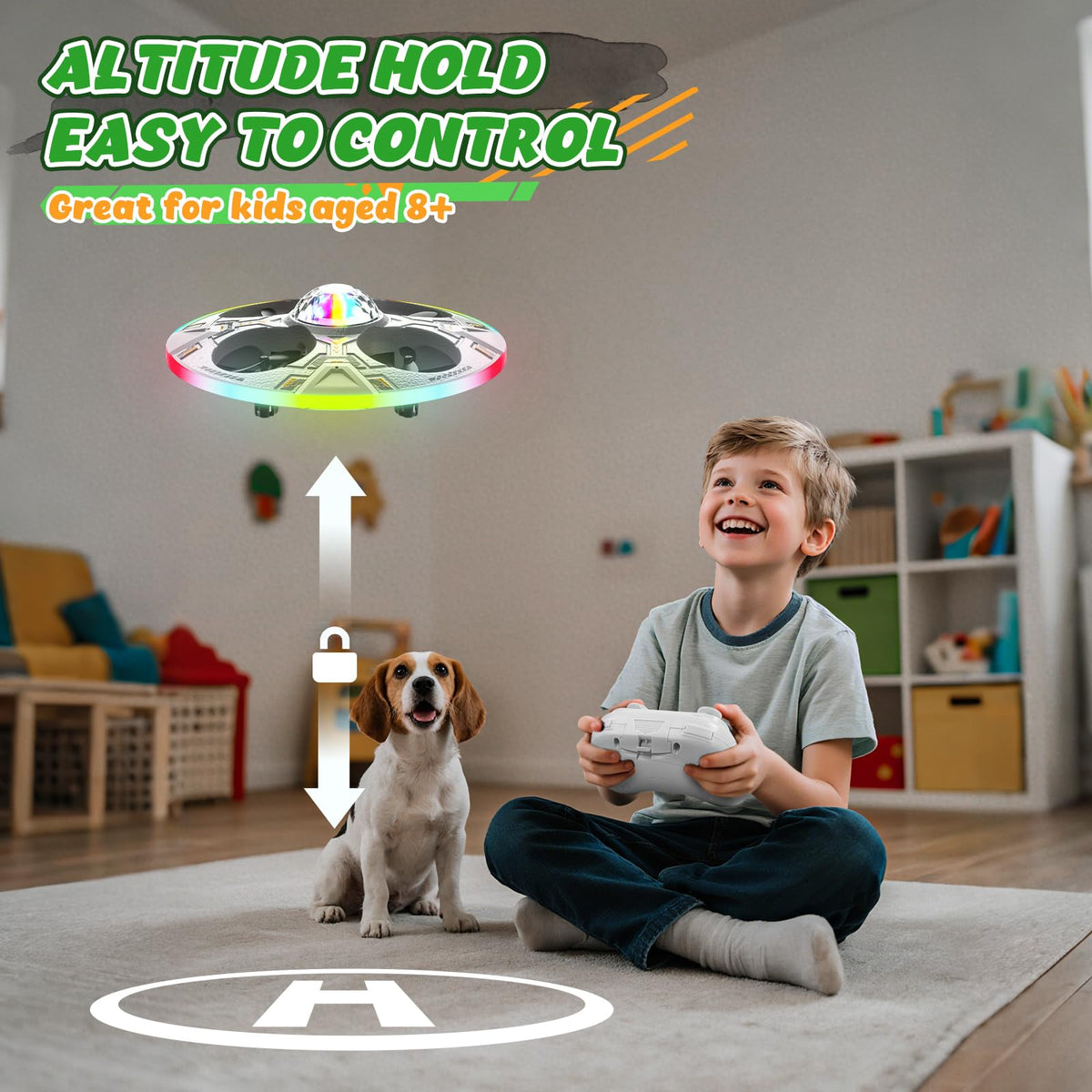 HOLYFUN Mini UFO Drone auto-hover demonstrates stable indoor control for beginners.
