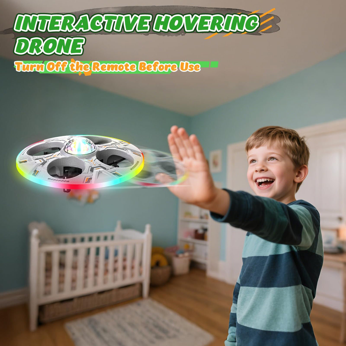 HOLYFUN Mini UFO Drone ceiling light projection enhances night play visuals.