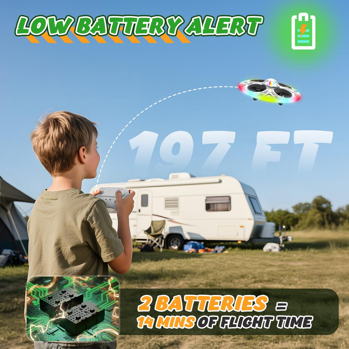 HOLYFUN Mini UFO Drone propeller guards keep flights safe during playful crashes.