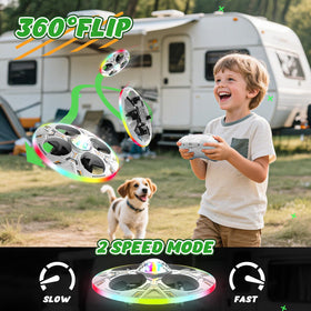 HOLYFUN Mini UFO Drone two batteries extend playtime for longer sessions.