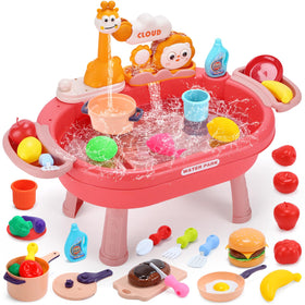 HOLYFUN play kitchen sink with running water for immersive pretend play.