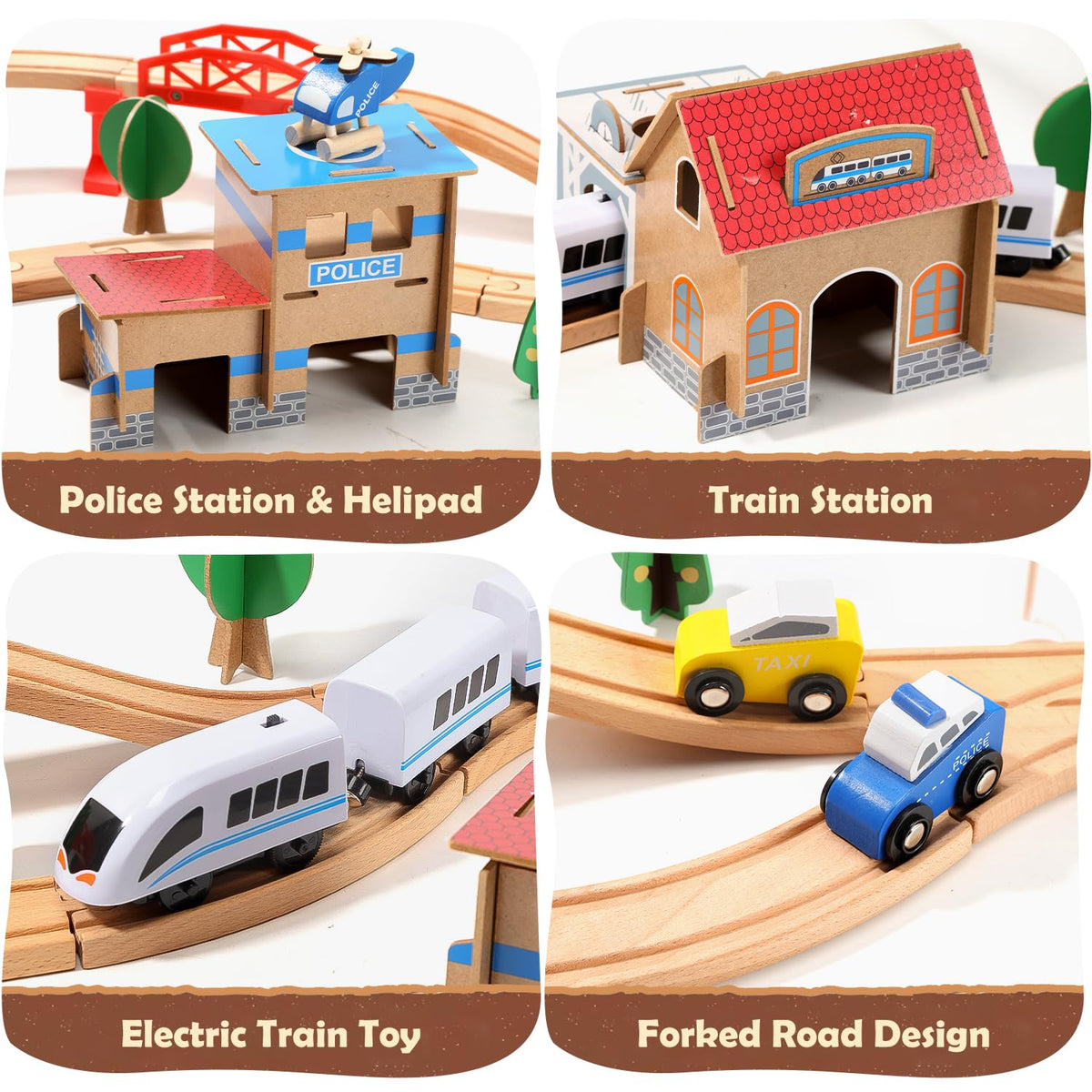 HOLYFUN Wooden track bridge offers a colorful multi-level route for budding engineers.