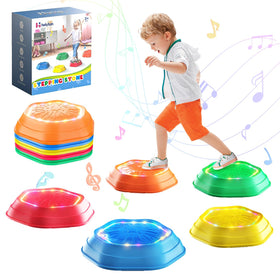 Holyton Light Up Stepping Stones for Kids red glow in action propelling balance practice